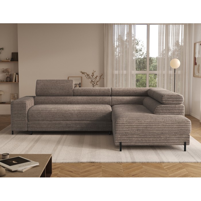 Canapé d'angle COLESIA convertible 5 places beige velours côtelé – droit – 274x200cm 