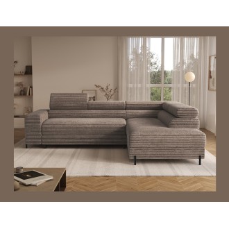 Canapé d'angle COLESIA convertible 5 places beige velours côtelé – droit – 274x200cm 