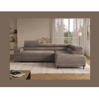 Canapé d'angle COLESIA convertible 5 places beige velours côtelé – droit – 274x200cm 