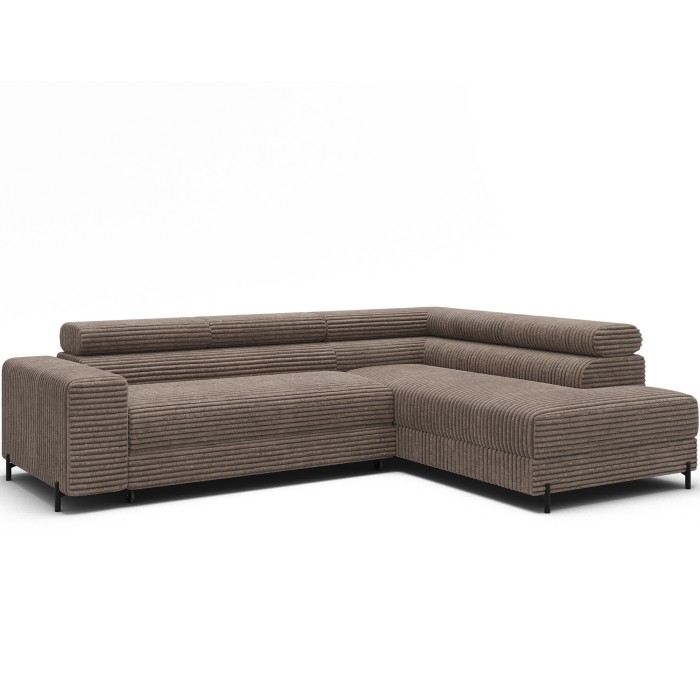 Canapé d'angle COLESIA convertible 5 places beige velours côtelé – droit – 274x200cm 