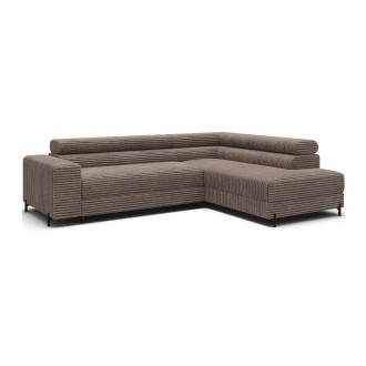 Canapé d'angle COLESIA convertible 5 places beige velours côtelé – droit – 274x200cm 