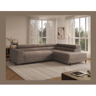 Canapé d'angle COLESIA convertible 5 places beige velours côtelé – droit – 274x200cm 