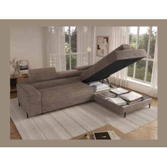 Canapé d'angle COLESIA convertible 5 places beige velours côtelé – droit – 274x200cm 