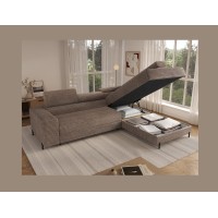 Canapé d'angle COLESIA convertible 5 places beige velours côtelé – droit – 274x200cm 