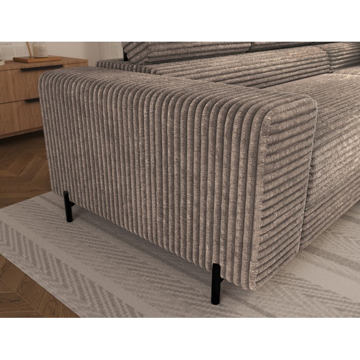Canapé d'angle COLESIA convertible 5 places beige velours côtelé – droit – 274x200cm 