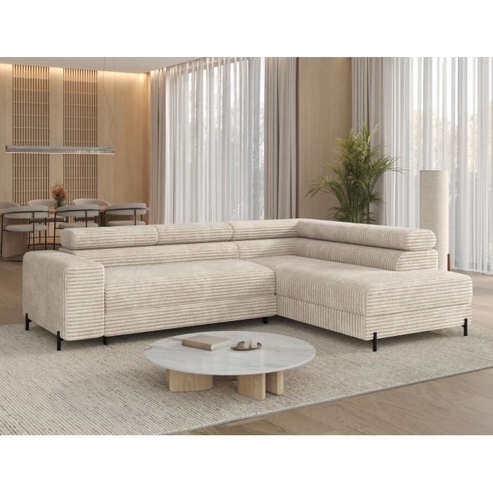 Canapé d'angle COLESIA convertible 5 places gris foncé velours côtelé – droit – 274x200cm 