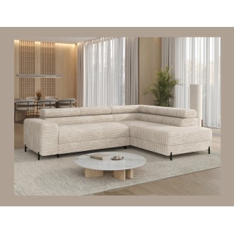 Canapé d'angle COLESIA convertible 5 places gris foncé velours côtelé – droit – 274x200cm 