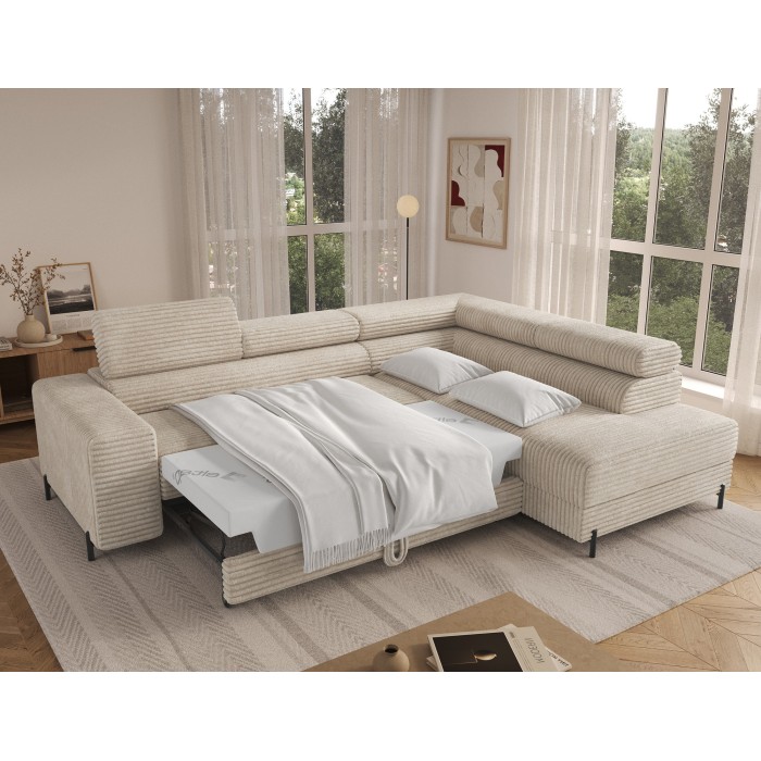Canapé d'angle COLESIA convertible 5 places gris foncé velours côtelé – droit – 274x200cm 