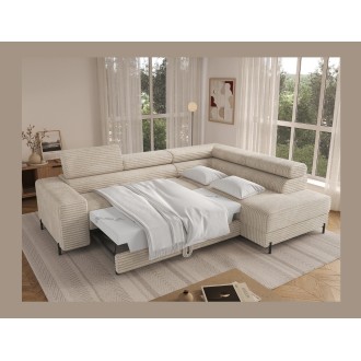 Canapé d'angle COLESIA convertible 5 places gris foncé velours côtelé – droit – 274x200cm 