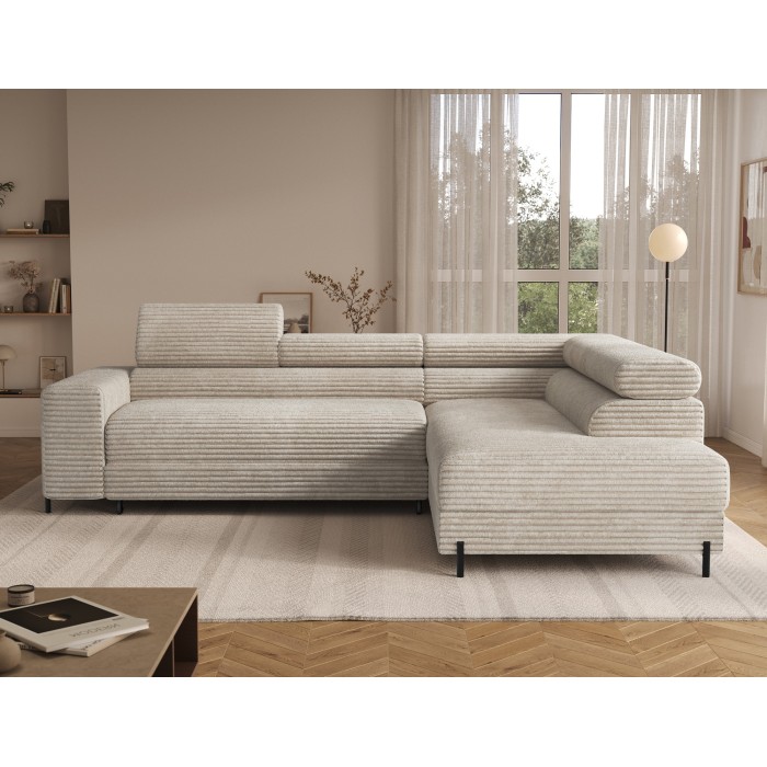 Canapé d'angle COLESIA convertible 5 places gris foncé velours côtelé – droit – 274x200cm 