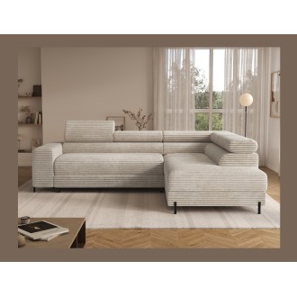 Canapé d'angle COLESIA convertible 5 places gris foncé velours côtelé – droit – 274x200cm 