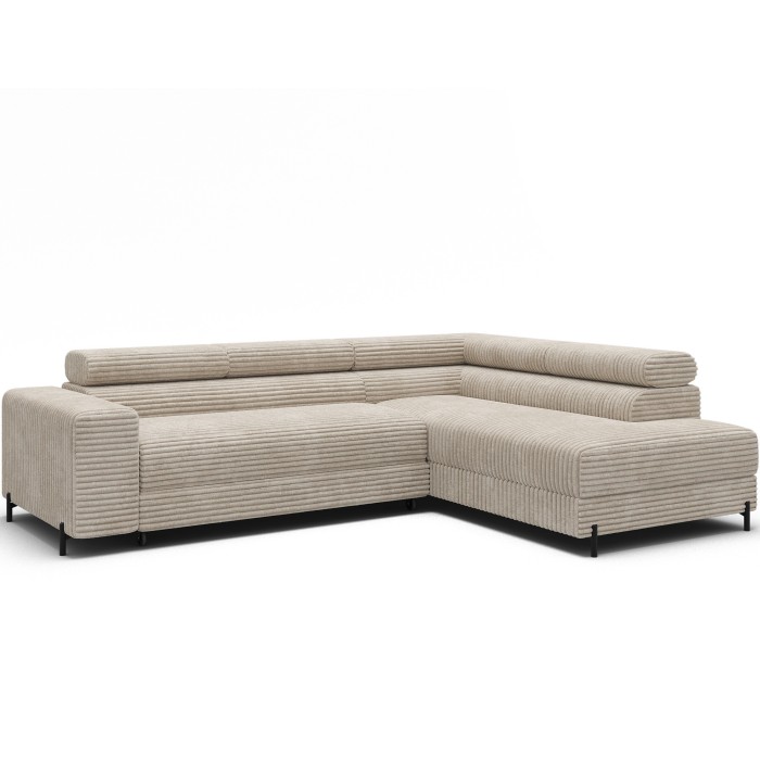Canapé d'angle COLESIA convertible 5 places gris foncé velours côtelé – droit – 274x200cm 