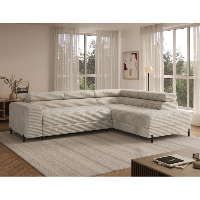 Canapé d'angle COLESIA convertible 5 places gris foncé velours côtelé – droit – 274x200cm 