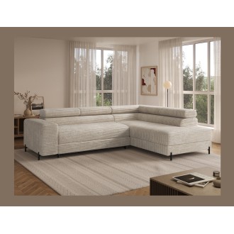 Canapé d'angle COLESIA convertible 5 places gris foncé velours côtelé – droit – 274x200cm 
