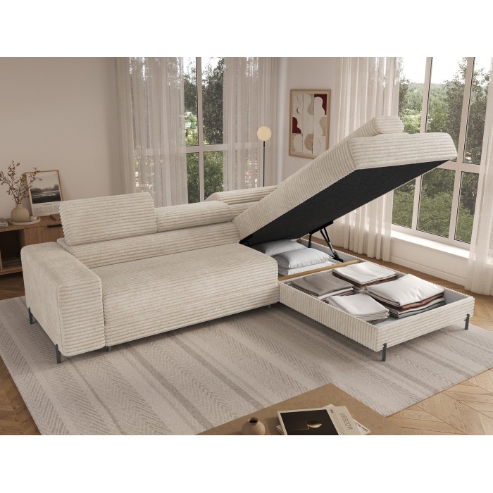Canapé d'angle COLESIA convertible 5 places gris foncé velours côtelé – droit – 274x200cm 