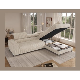 Canapé d'angle COLESIA convertible 5 places gris foncé velours côtelé – droit – 274x200cm 