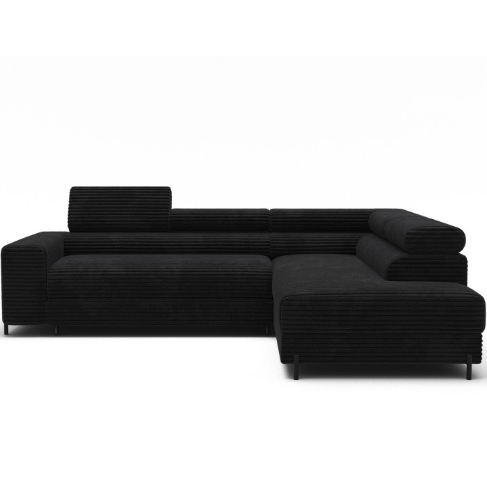 Canapé d'angle COLESIA convertible 5 places noir velours côtelé – droit – 274x200cm 