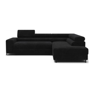 Canapé d'angle COLESIA convertible 5 places noir velours côtelé – droit – 274x200cm 