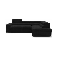 Canapé d'angle COLESIA convertible 5 places noir velours côtelé – droit – 274x200cm 