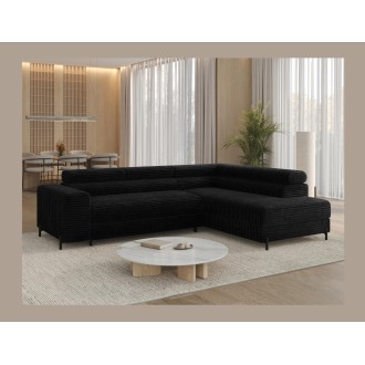 Canapé d'angle COLESIA convertible 5 places noir velours côtelé – droit – 274x200cm 