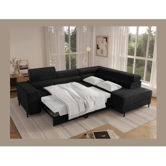 Canapé d'angle COLESIA convertible 5 places noir velours côtelé – droit – 274x200cm 