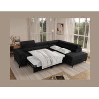 Canapé d'angle COLESIA convertible 5 places noir velours côtelé – droit – 274x200cm 