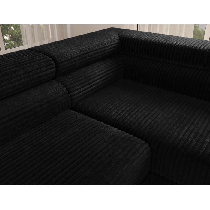Canapé d'angle COLESIA convertible 5 places noir velours côtelé – droit – 274x200cm 