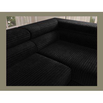 Canapé d'angle COLESIA convertible 5 places noir velours côtelé – droit – 274x200cm 