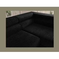 Canapé d'angle COLESIA convertible 5 places noir velours côtelé – droit – 274x200cm 