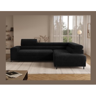 Canapé d'angle COLESIA convertible 5 places noir velours côtelé – droit – 274x200cm 