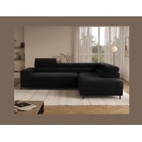Canapé d'angle COLESIA convertible 5 places noir velours côtelé – droit – 274x200cm 
