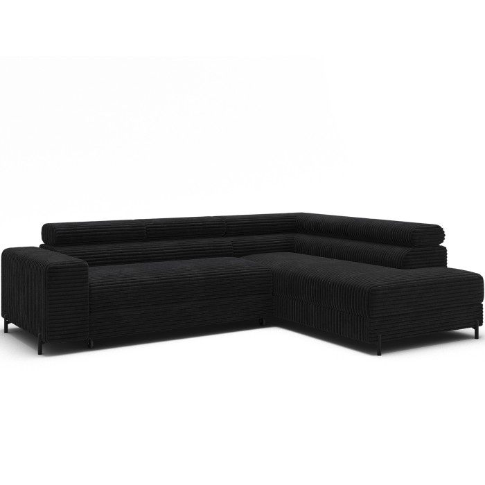 Canapé d'angle COLESIA convertible 5 places noir velours côtelé – droit – 274x200cm 
