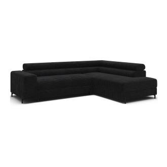 Canapé d'angle COLESIA convertible 5 places noir velours côtelé – droit – 274x200cm 