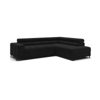 Canapé d'angle COLESIA convertible 5 places noir velours côtelé – droit – 274x200cm 