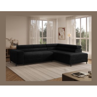 Canapé d'angle COLESIA convertible 5 places noir velours côtelé – droit – 274x200cm 