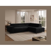 Canapé d'angle COLESIA convertible 5 places noir velours côtelé – droit – 274x200cm 