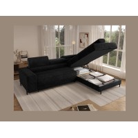 Canapé d'angle COLESIA convertible 5 places noir velours côtelé – droit – 274x200cm 