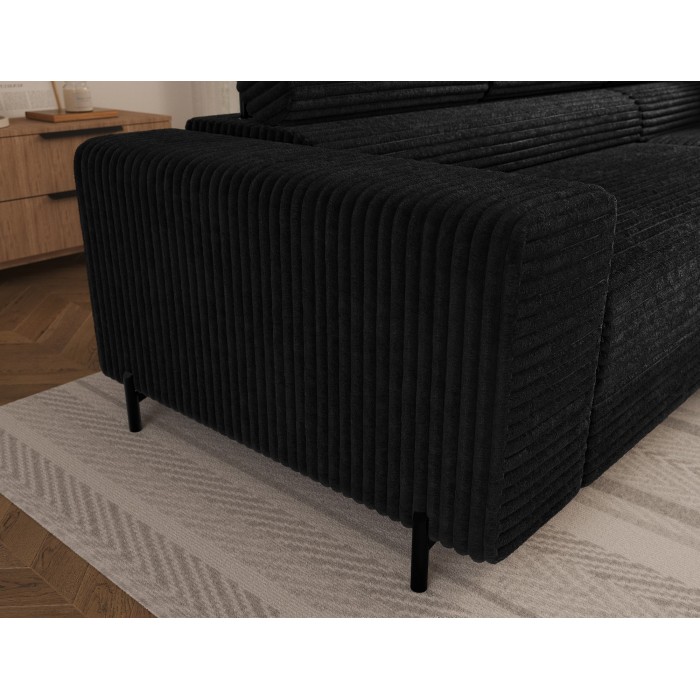 Canapé d'angle COLESIA convertible 5 places noir velours côtelé – droit – 274x200cm 