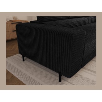 Canapé d'angle COLESIA convertible 5 places noir velours côtelé – droit – 274x200cm 