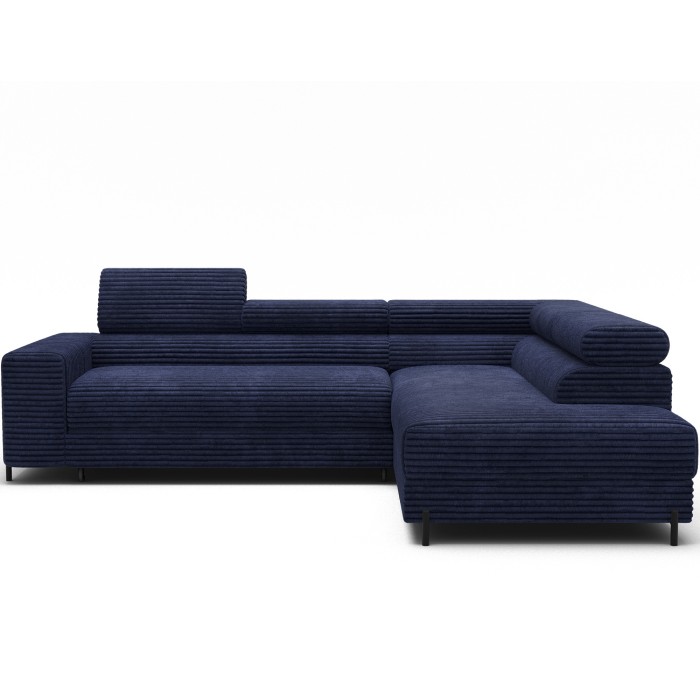 Canapé d'angle COLESIA convertible 5 places bleu foncé velours côtelé – droit – 274x200cm 