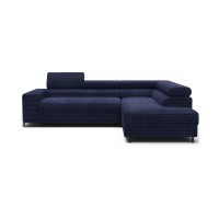 Canapé d'angle COLESIA convertible 5 places bleu foncé velours côtelé – droit – 274x200cm 