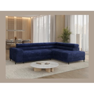 Canapé d'angle COLESIA convertible 5 places bleu foncé velours côtelé – droit – 274x200cm 