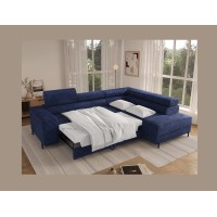 Canapé d'angle COLESIA convertible 5 places bleu foncé velours côtelé – droit – 274x200cm 