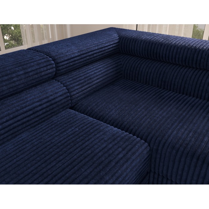 Canapé d'angle COLESIA convertible 5 places bleu foncé velours côtelé – droit – 274x200cm 