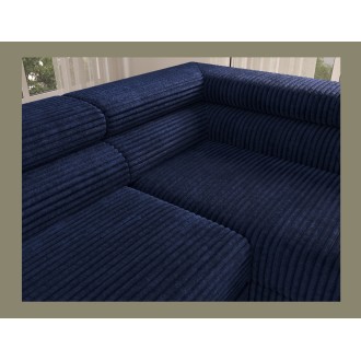 Canapé d'angle COLESIA convertible 5 places bleu foncé velours côtelé – droit – 274x200cm 