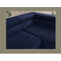 Canapé d'angle COLESIA convertible 5 places bleu foncé velours côtelé – droit – 274x200cm 