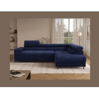 Canapé d'angle COLESIA convertible 5 places bleu foncé velours côtelé – droit – 274x200cm 