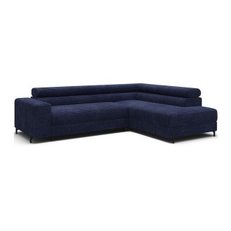 Canapé d'angle COLESIA convertible 5 places bleu foncé velours côtelé – droit – 274x200cm 