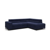 Canapé d'angle COLESIA convertible 5 places bleu foncé velours côtelé – droit – 274x200cm 