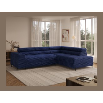 Canapé d'angle COLESIA convertible 5 places bleu foncé velours côtelé – droit – 274x200cm 